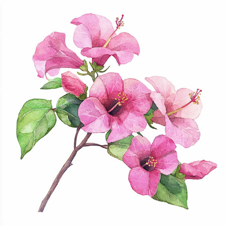 Bougainvillea flowers isolated on white background. Watercolor illustrationのイラスト素材