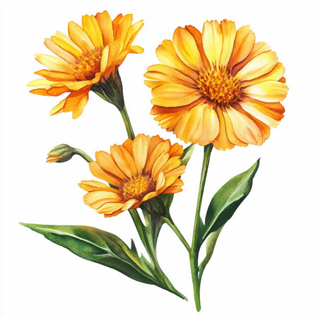 Marigold flowers isolated on white background. Watercolor illustration.のイラスト素材