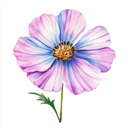 Watercolor cosmos flower isolated on white background. Hand drawn illustration.のイラスト素材