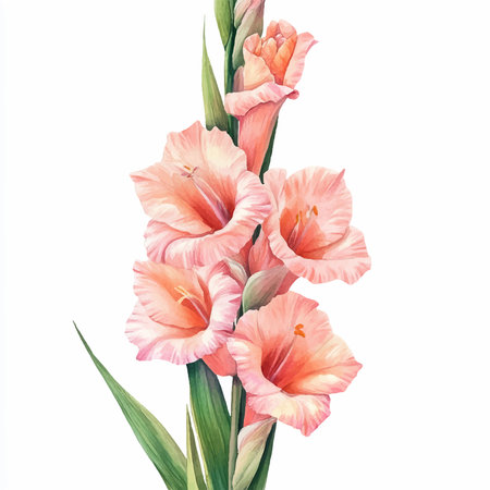 Pink gladiolus flowers. Watercolor illustration. Isolated on white background.のイラスト素材