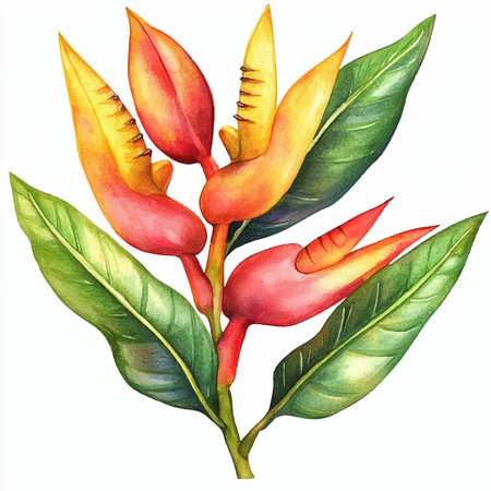Beautiful watercolor hand drawn illustration of Heliconia flower.のイラスト素材
