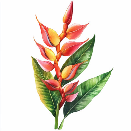 Beautiful hand drawn watercolor illustration of Heliconia flower.のイラスト素材