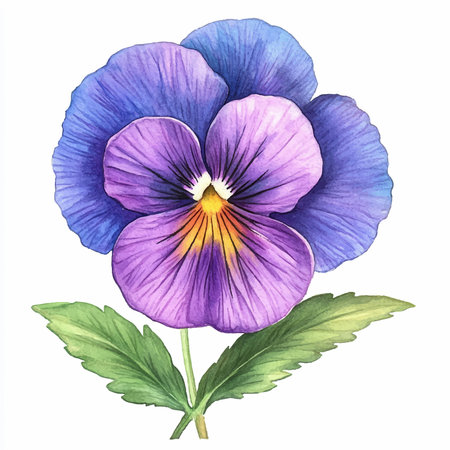 Violet flower isolated on white background. Watercolor hand drawn illustrationのイラスト素材