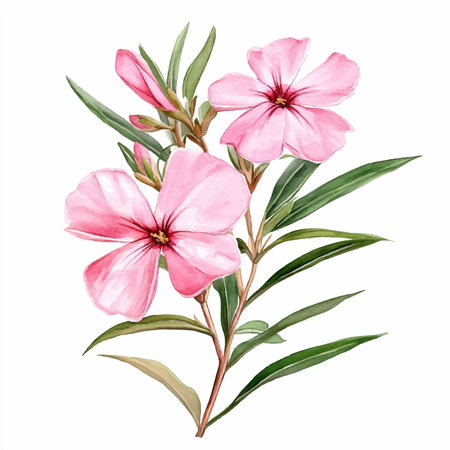 Watercolor pink oleander flowers isolated on white background. Hand drawn botanical illustration.のイラスト素材