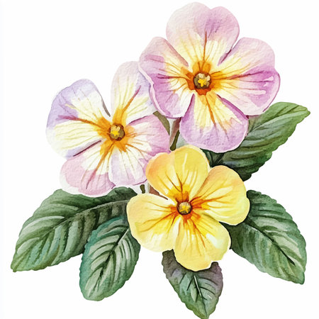 Beautiful vector image with nice watercolor pansy flowers on white backgroundのイラスト素材