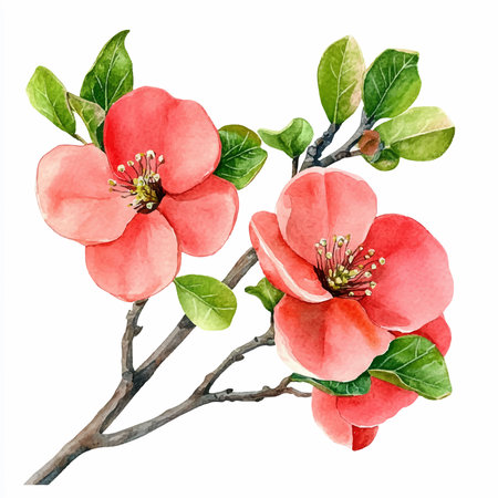 Beautiful vector card with watercolor japanese quince flowersのイラスト素材