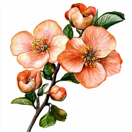 Branch with flowers. Watercolor illustration. Isolated on white background.のイラスト素材