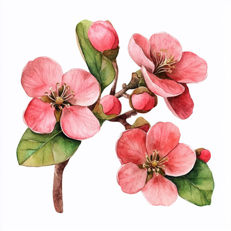 Watercolor cherry blossom branch isolated on white background. Hand drawn illustration.のイラスト素材