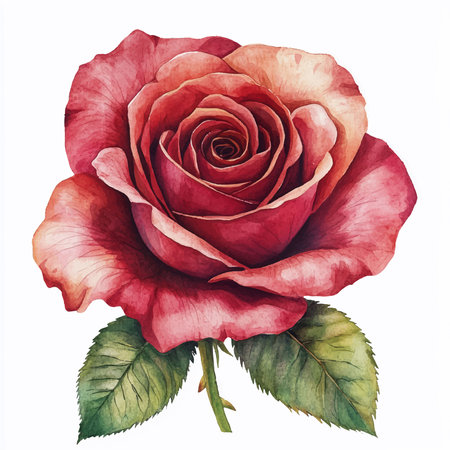 Red rose isolated on white background. Hand drawn watercolor illustration.のイラスト素材