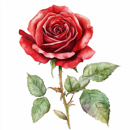 Watercolor illustration of red rose. Isolated on white background.のイラスト素材