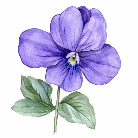 Watercolor violet flower isolated on white background. Hand drawn illustration.のイラスト素材