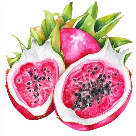 Watercolor illustration of dragon fruit. Hand drawn watercolor illustration isolated on white backgroundのイラスト素材