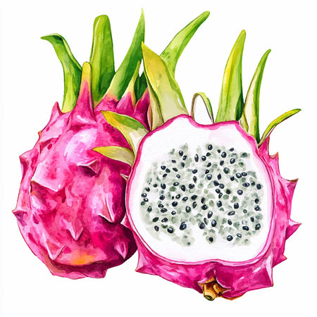 Watercolor illustration of dragon fruit, isolated on a white background.のイラスト素材