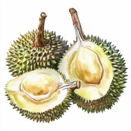 Watercolor illustration of durian on white background. Exotic fruit.のイラスト素材