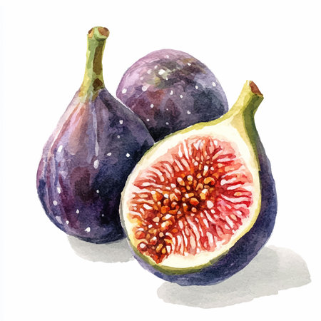 Fresh figs. Hand drawn watercolor illustration isolated on white backgroundのイラスト素材
