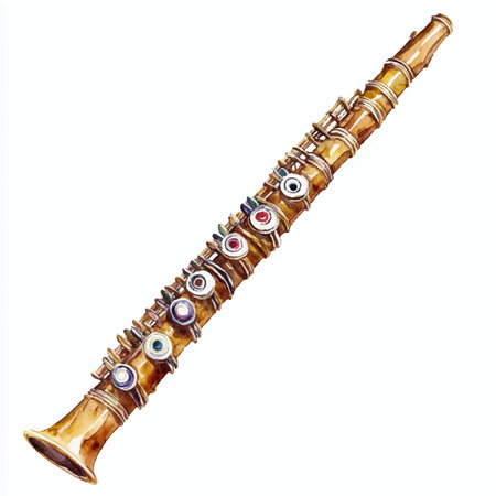 Wooden clarinet isolated on white background. Watercolor illustration.のイラスト素材
