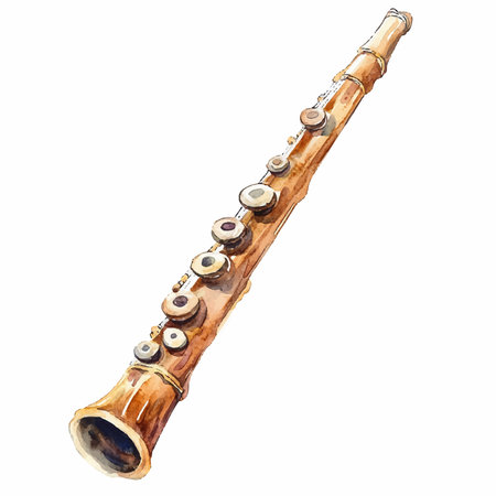 Watercolor illustration of wooden flute. Isolated on white backgroundのイラスト素材