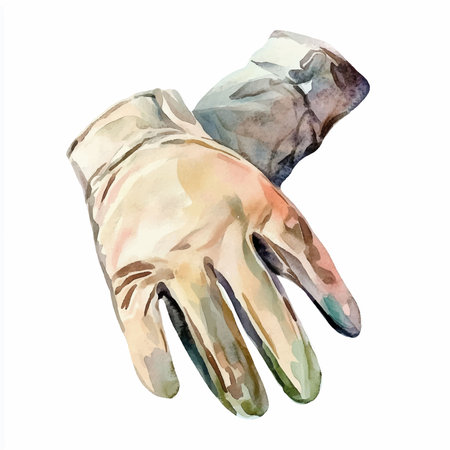 Watercolor illustration of hand in protective gloves. Hand drawn illustration.のイラスト素材