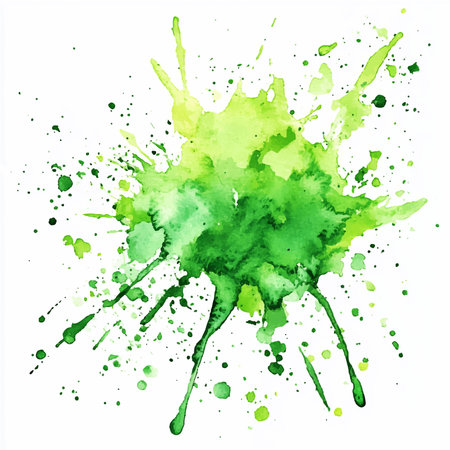 Watercolor green paint splashes isolated on white background. Vector illustration.のイラスト素材