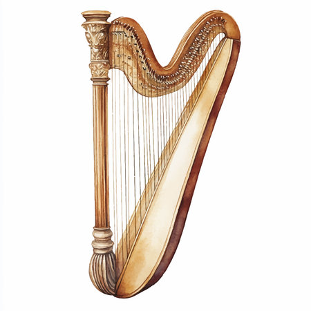 Harp musical instrument isolated on white background. Watercolor illustration.のイラスト素材