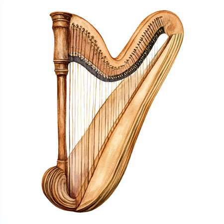 Harp isolated on white background. Hand drawn watercolor illustration.のイラスト素材
