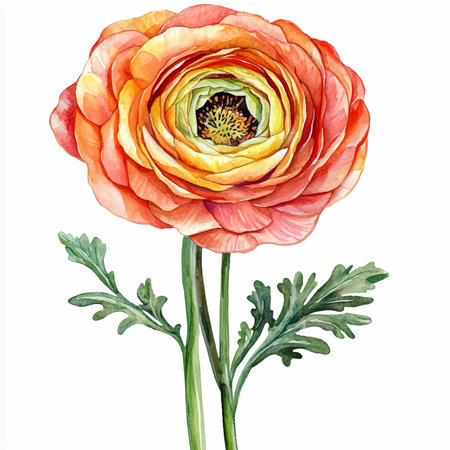 Watercolor ranunculus. Hand drawn illustration isolated on white background