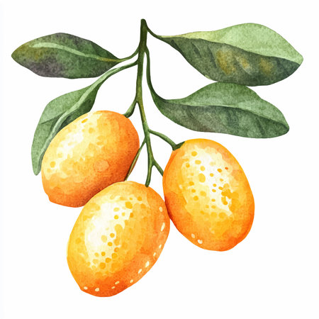 Watercolor illustration of kumquat on a white background.のイラスト素材