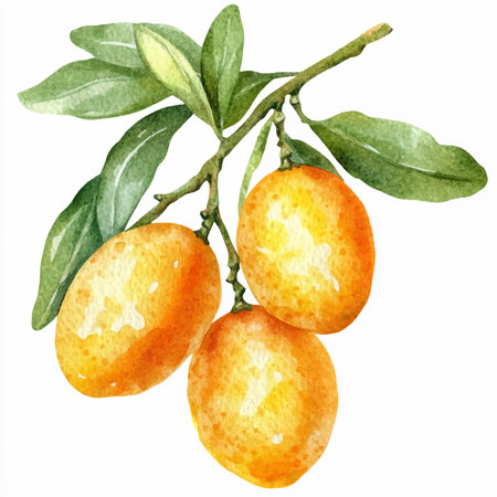 Watercolor illustration of kumquat fruit on white background.のイラスト素材