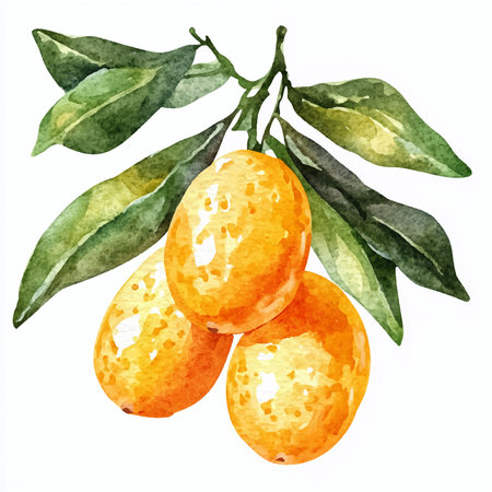 Watercolor illustration of kumquat on a white background.のイラスト素材