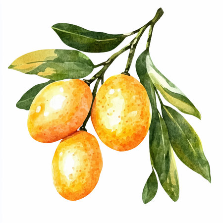Watercolor illustration of kumquat on a white background.のイラスト素材