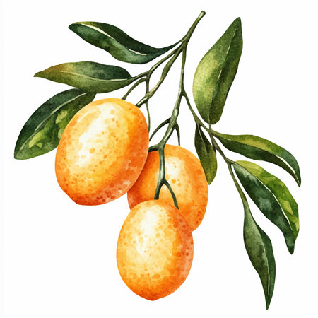 Kumquat. Hand drawn watercolor illustration isolated on white backgroundのイラスト素材
