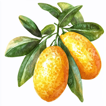 Watercolor illustration of kumquat on a white background.のイラスト素材