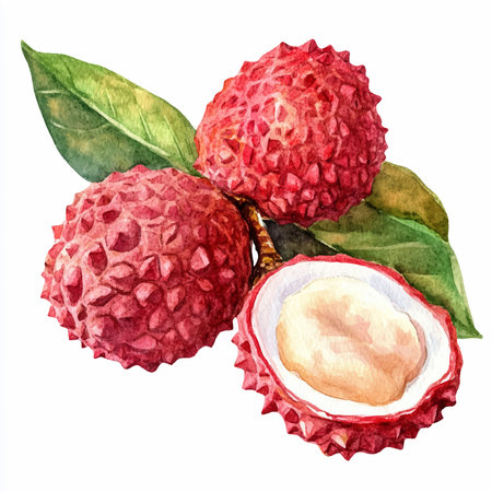 Lychee. Hand drawn watercolor illustration isolated on white backgroundのイラスト素材