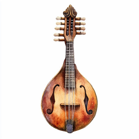 Vintage balalaika isolated on white background. Watercolor illustrationのイラスト素材