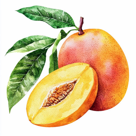 Watercolor mango on a white background. Hand-drawn illustration.のイラスト素材