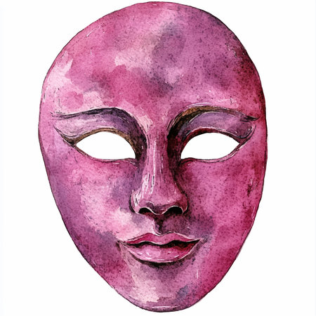 Watercolor illustration of a pink mask isolated on a white background.のイラスト素材