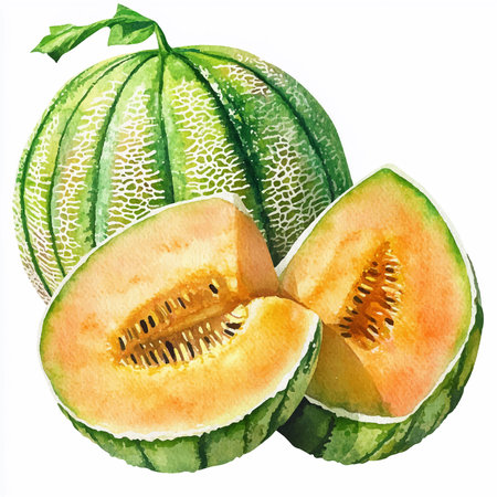 Watercolor melon on a white background. Hand-drawn illustrationのイラスト素材