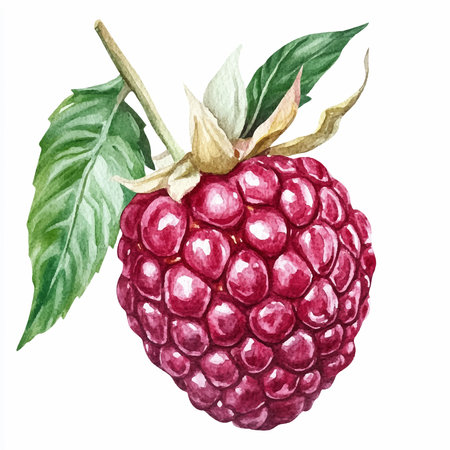 Hand drawn watercolor raspberry illustration. Isolated on white background.のイラスト素材