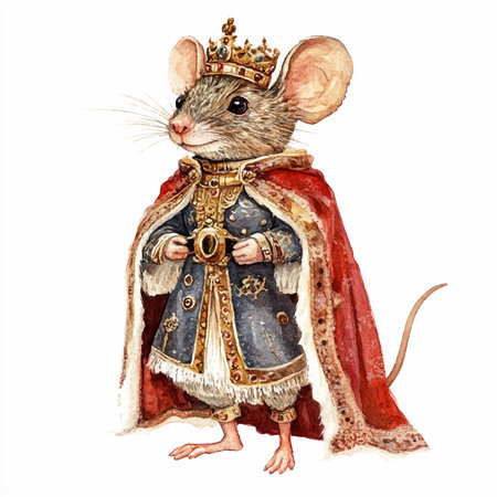 Watercolor illustration of a cute little mouse in a medieval costume. Isolated on white background.のイラスト素材