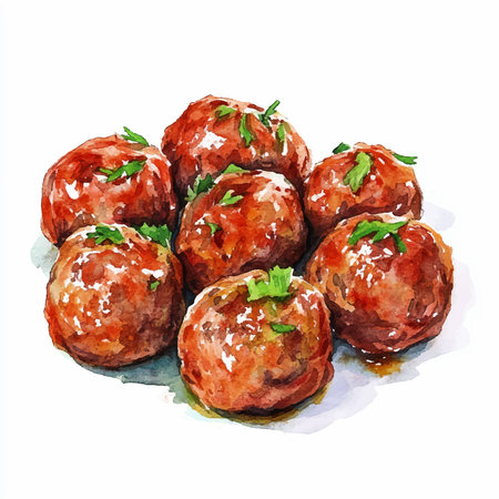 Meatballs with parsley on a white background. Watercolor illustrationのイラスト素材