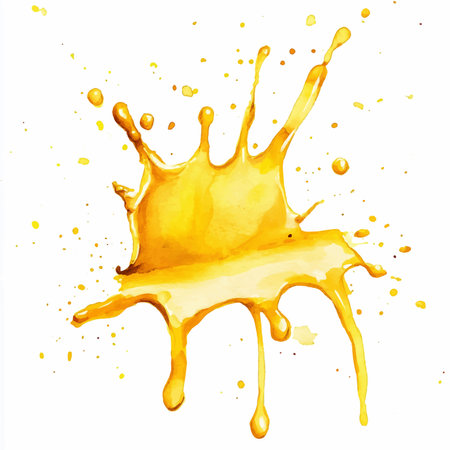Yellow paint splashes isolated on white background. Watercolor hand drawn illustrationのイラスト素材