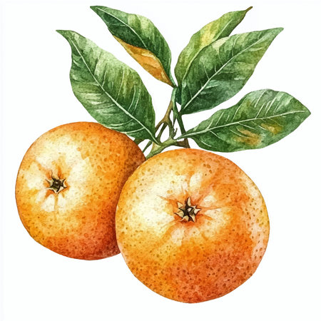 Watercolor illustration of tangerines with leaves on a white backgroundのイラスト素材