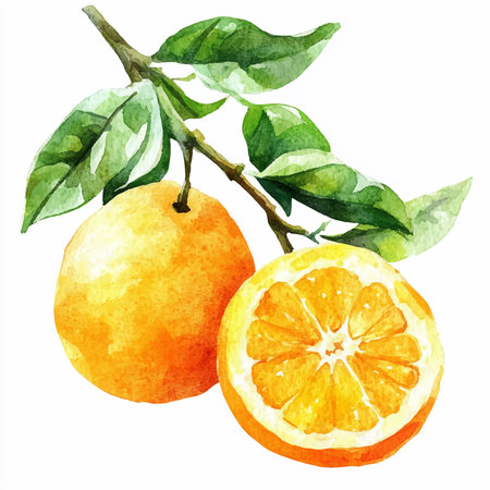 Watercolor illustration of tangerine on white background. Hand drawn illustration.のイラスト素材