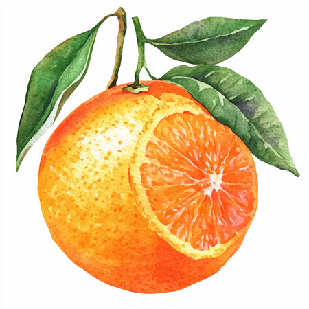 Watercolor illustration of a ripe tangerine on a white backgroundのイラスト素材