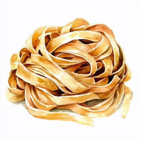 Fettuccine Pasta isolated on white background. Watercolor hand drawn illustrationのイラスト素材