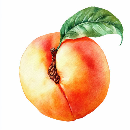 Peach. Isolated on white background. Watercolor illustration.のイラスト素材