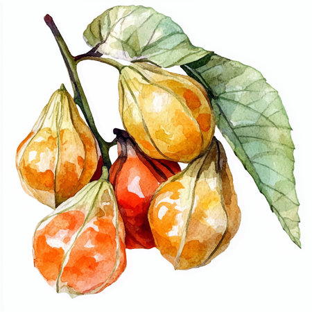 Watercolor physalis on a white background. Hand drawn illustration.のイラスト素材