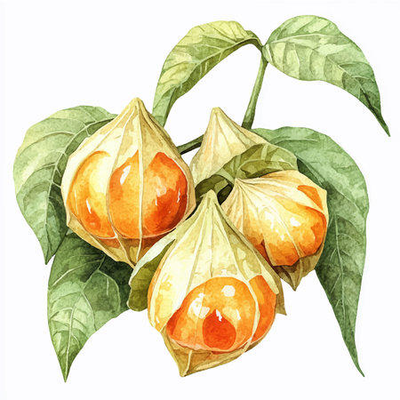 Physalis alkekengi. Watercolor hand drawn illustrationのイラスト素材