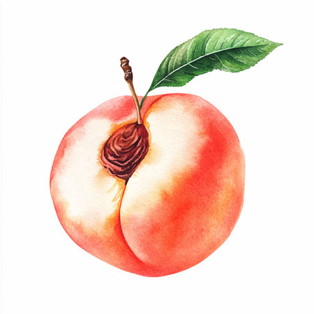 Watercolor peach fruit isolated on white background. Hand drawn illustration.のイラスト素材