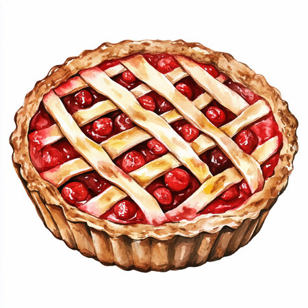 Hand drawn sketch of cherry pie. Vector illustration isolated on white background.のイラスト素材